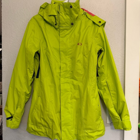 Womens‎ Oakley Swervy Curve Shell Snow Ski Snowboard Jacket Prism Yellow Size L - Picture 1 of 10